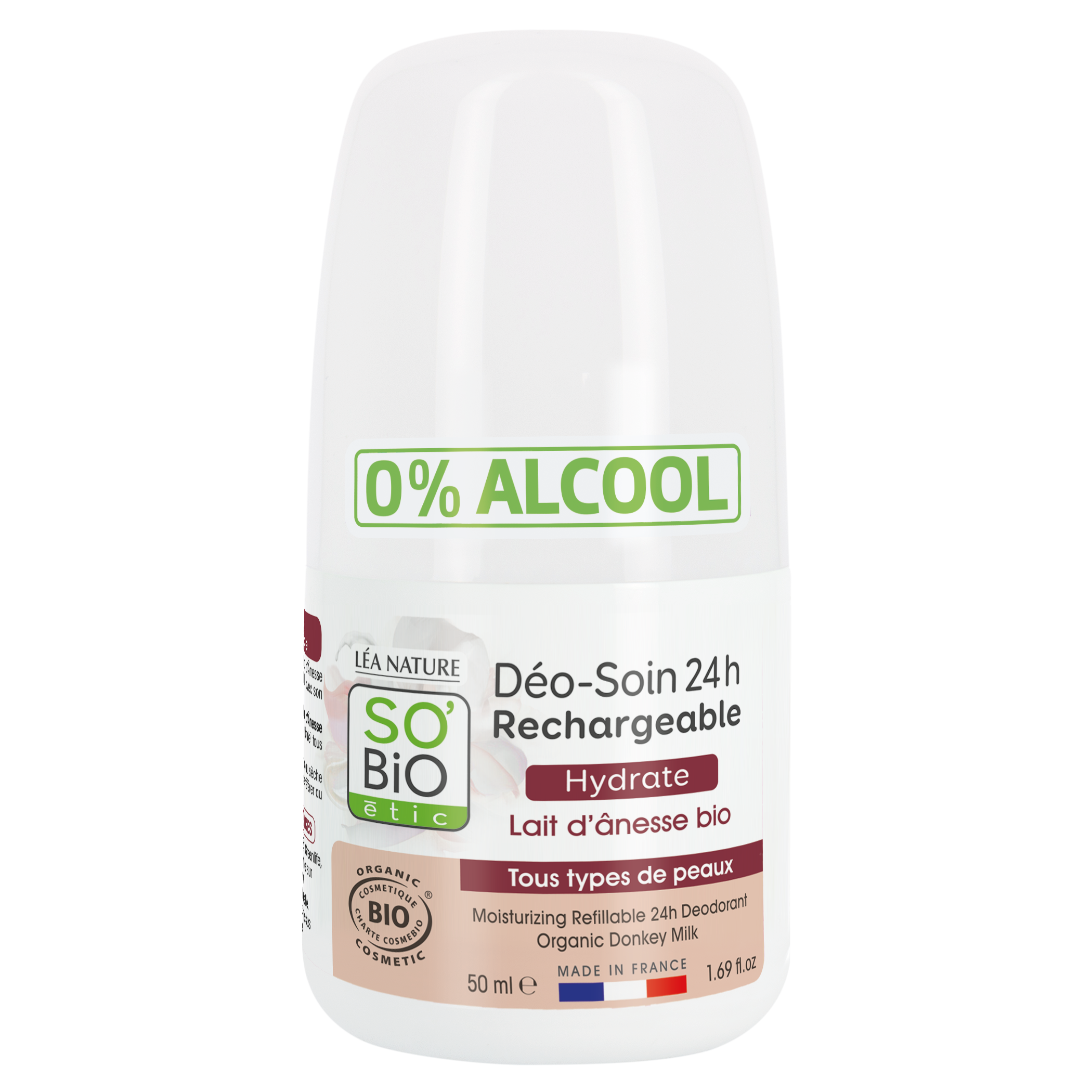 SO’BiO étic Deodorant roll-on 24h hydratační s oslím mlékem - znovuplnitelný BIO (50 ml) - i pro citlivou pokožku - Obrázek 2