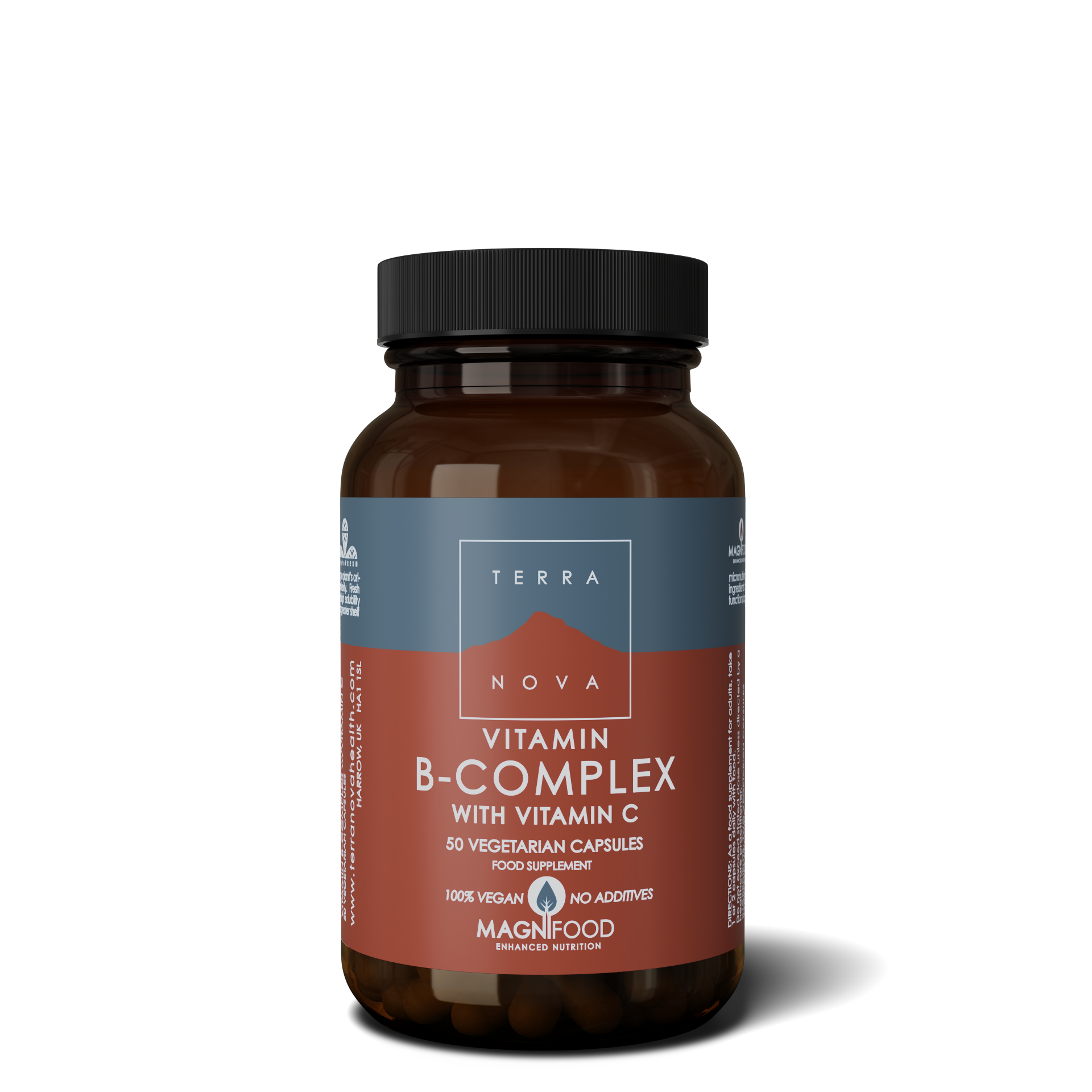 Terranova Health B-Complex & Vitamin C (50 kapslí) - s bioaktivní formou kys. listové a vit. b12