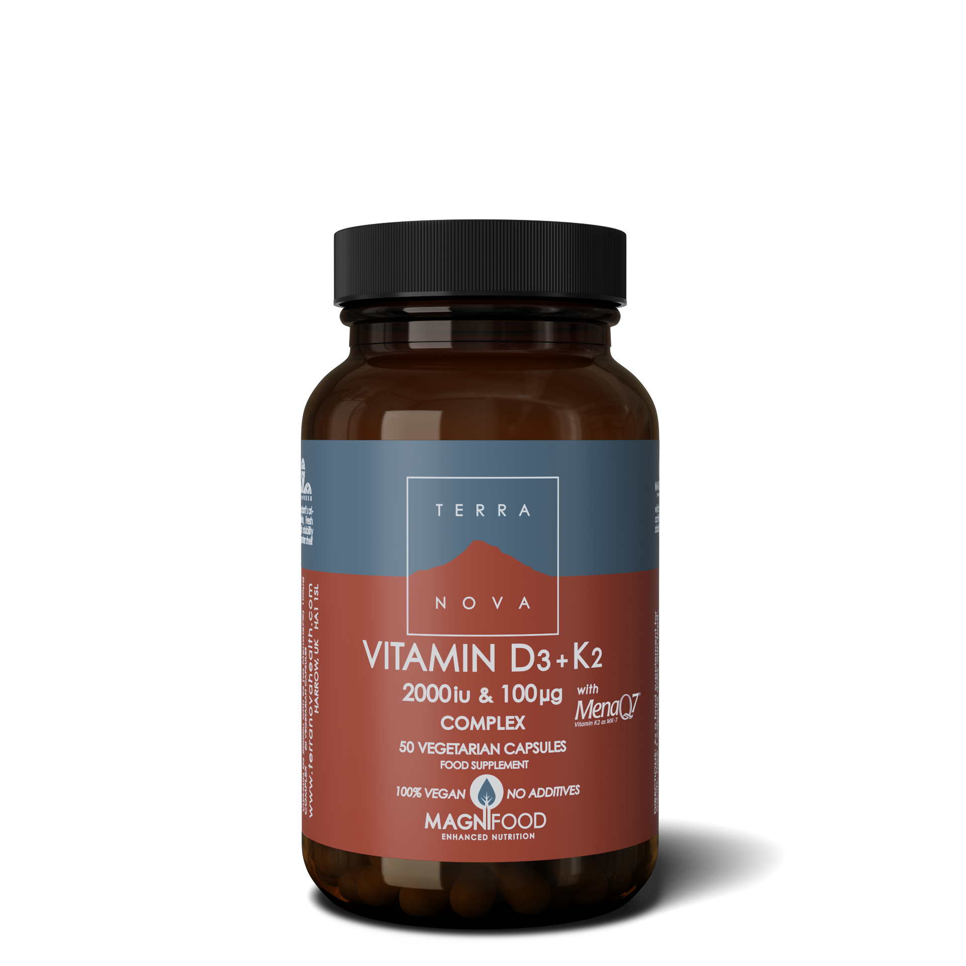 Terranova Health Vitamin D3 2000 iu & Vitamin K2 100 ug Complex (50 kapslí) - d3 z lišejníku a k2 z cizrny
