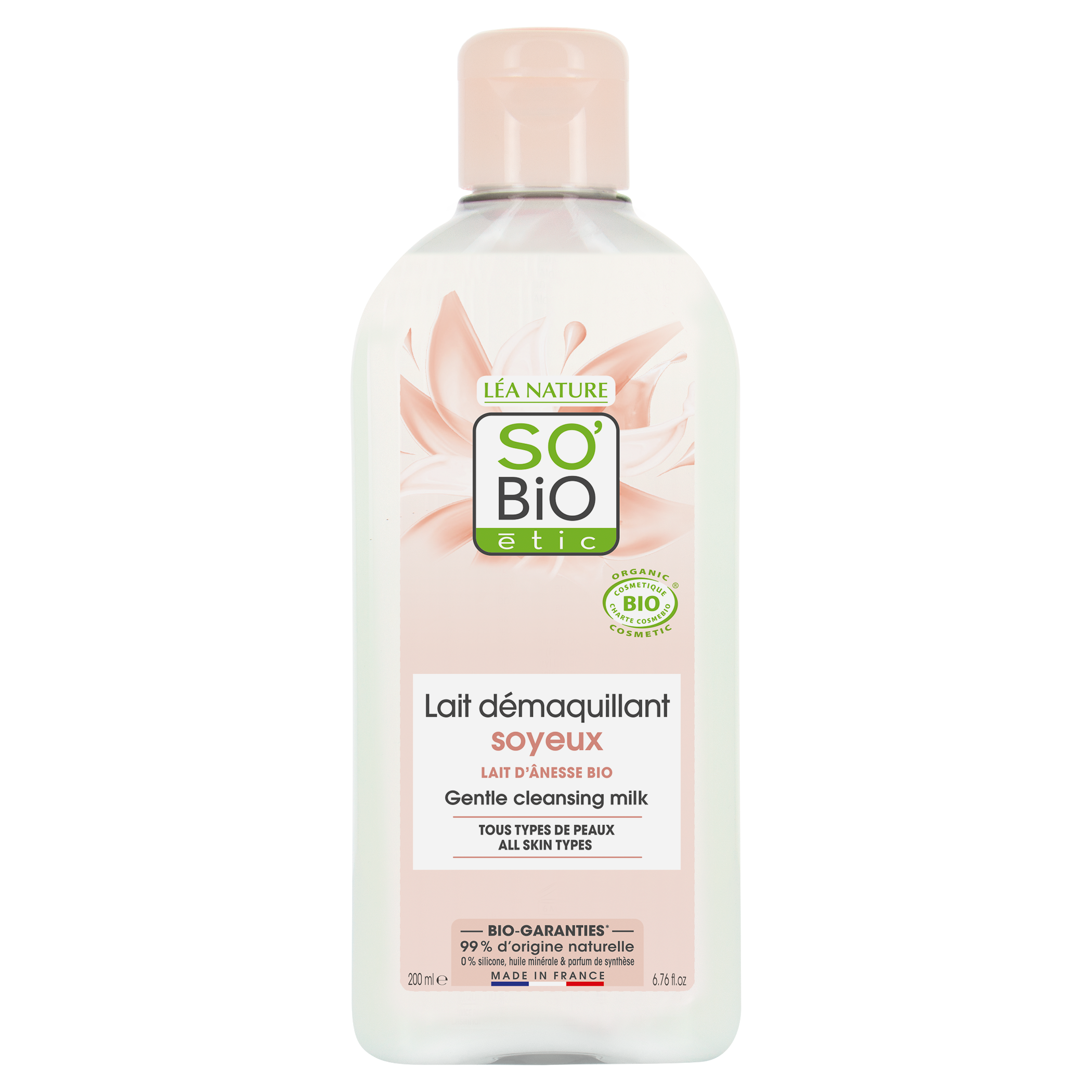 SO’BiO étic Mléko odličovací s obsahem oslího mléka BIO (200 ml) - jemně odstraní make-up i nečistoty - Obrázek 2